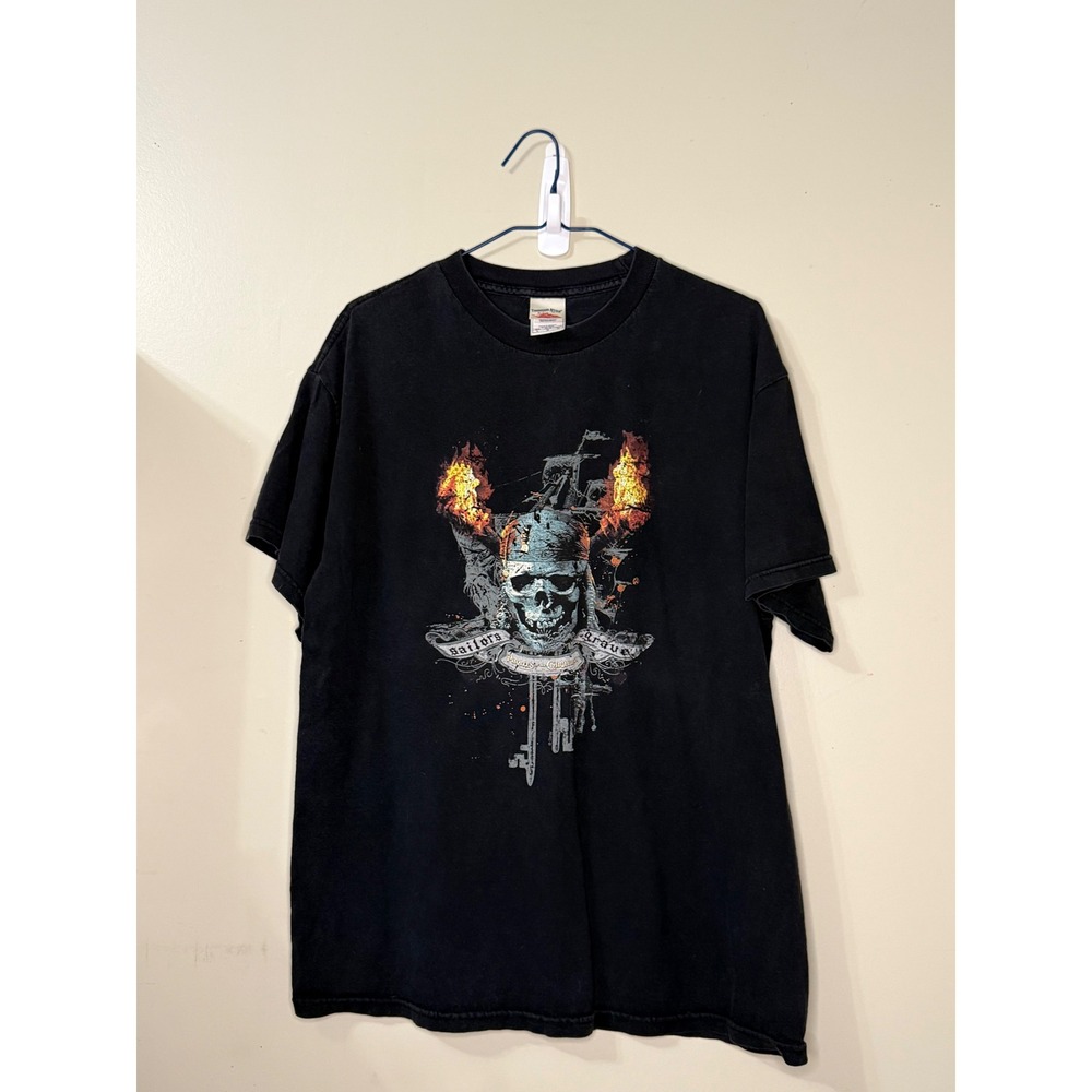 Tennessee River Sailors Grave Pirate Skull Graphic T-Shirt Black L #Grunge